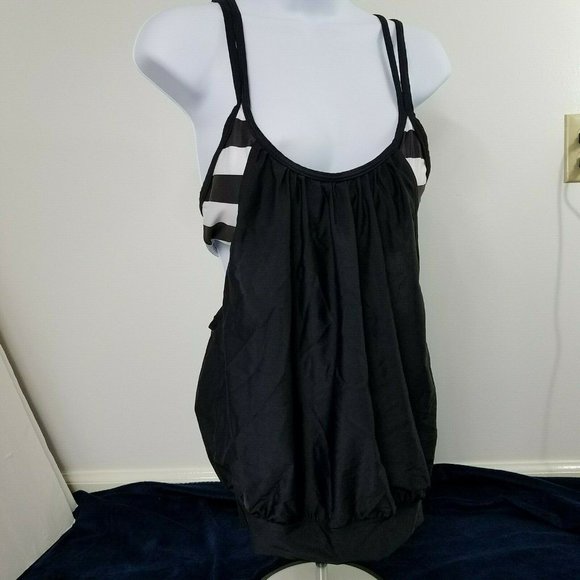 Tankini top Black White Women Size Small polymid Striped swimsuit bathing suit - Picture 4 of 9